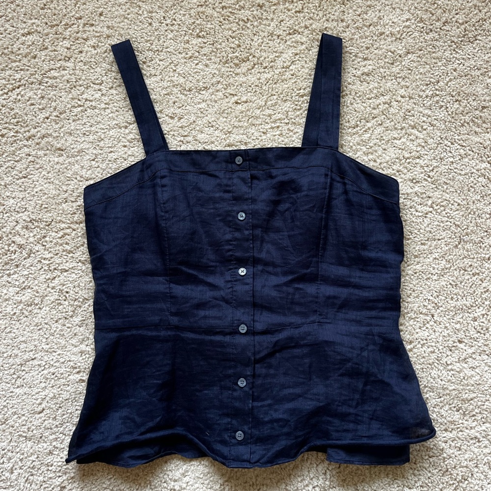 Banana Republic Linen Button-Front Top in Navy, Size Medium